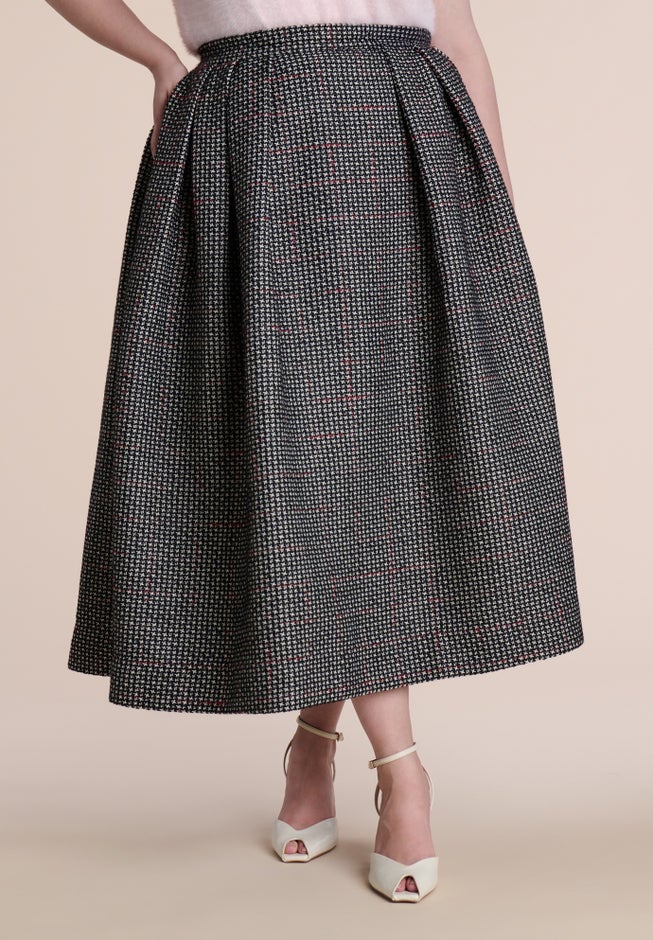 Pleated Tweed Midi Skirt image number 1
