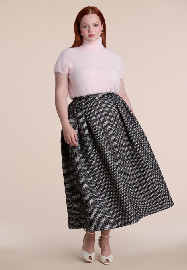 Pleated Tweed Midi Skirt image number 3