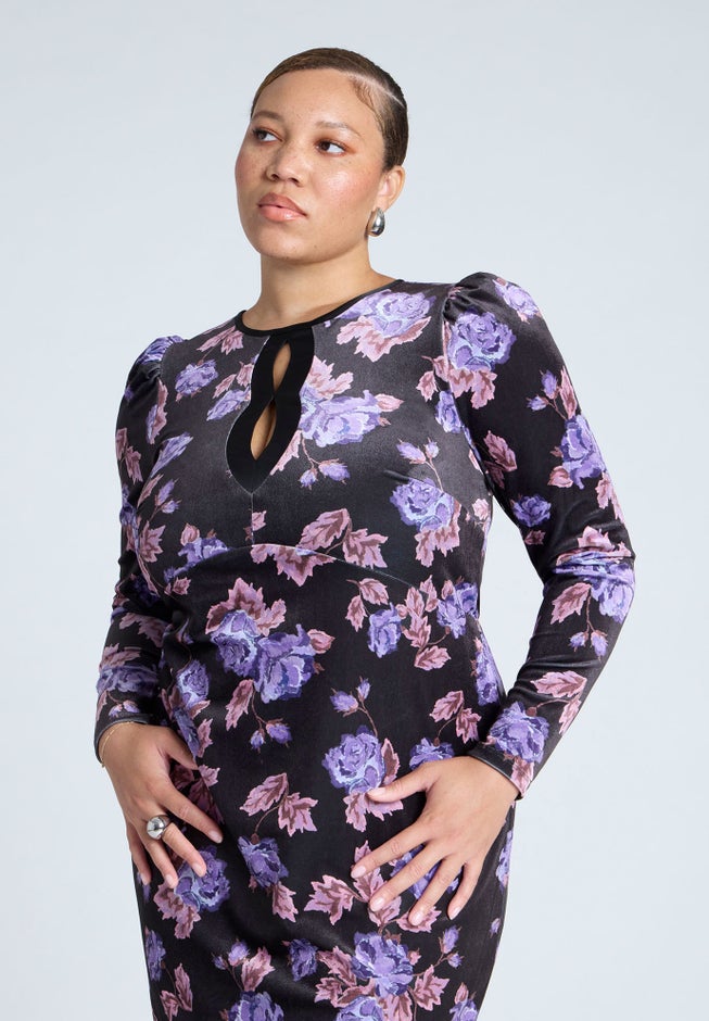 Printed Velvet Midi Dress image number null