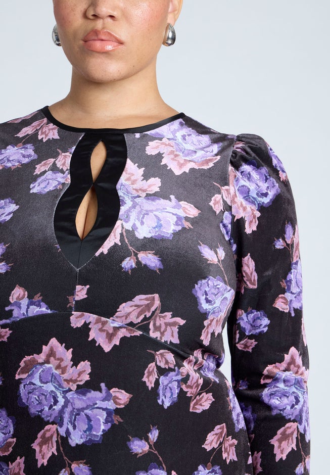 Printed Velvet Midi Dress image number null