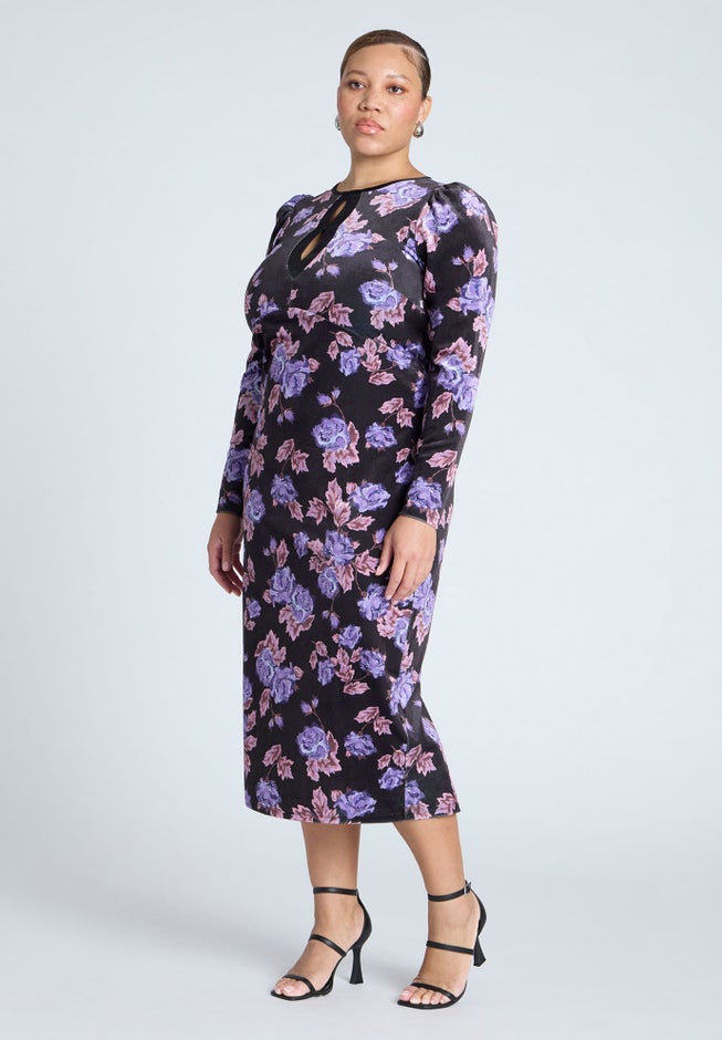 Printed Velvet Midi Dress image number null