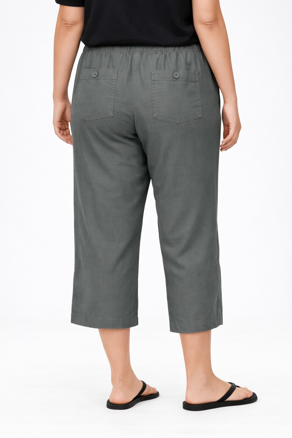 Linen-Blend Drawstring Elastic Waist Relaxed Fit Capris image number 1