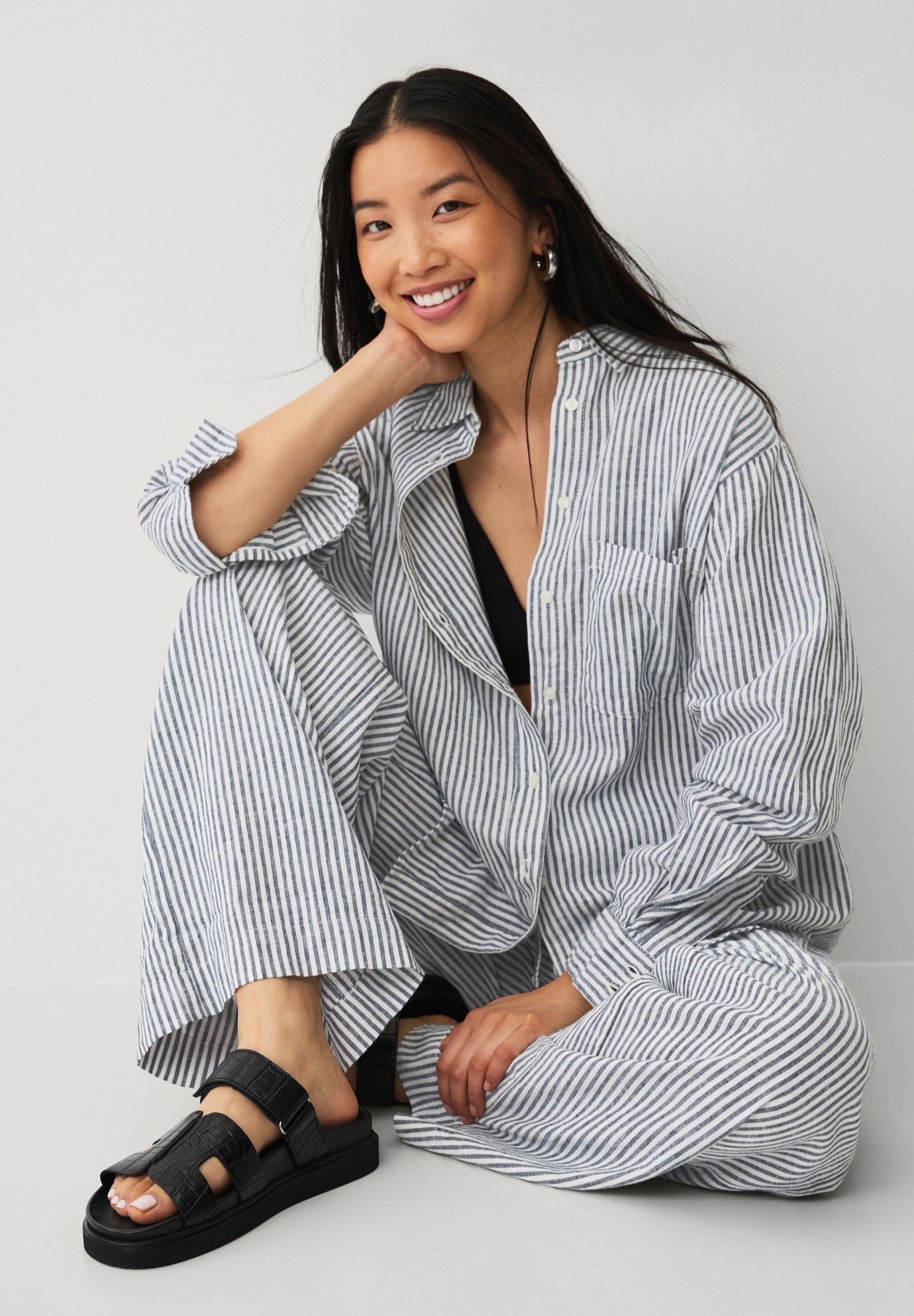 Linen-Blend Elastic Waist Drawstring Relaxed Pant image number 6