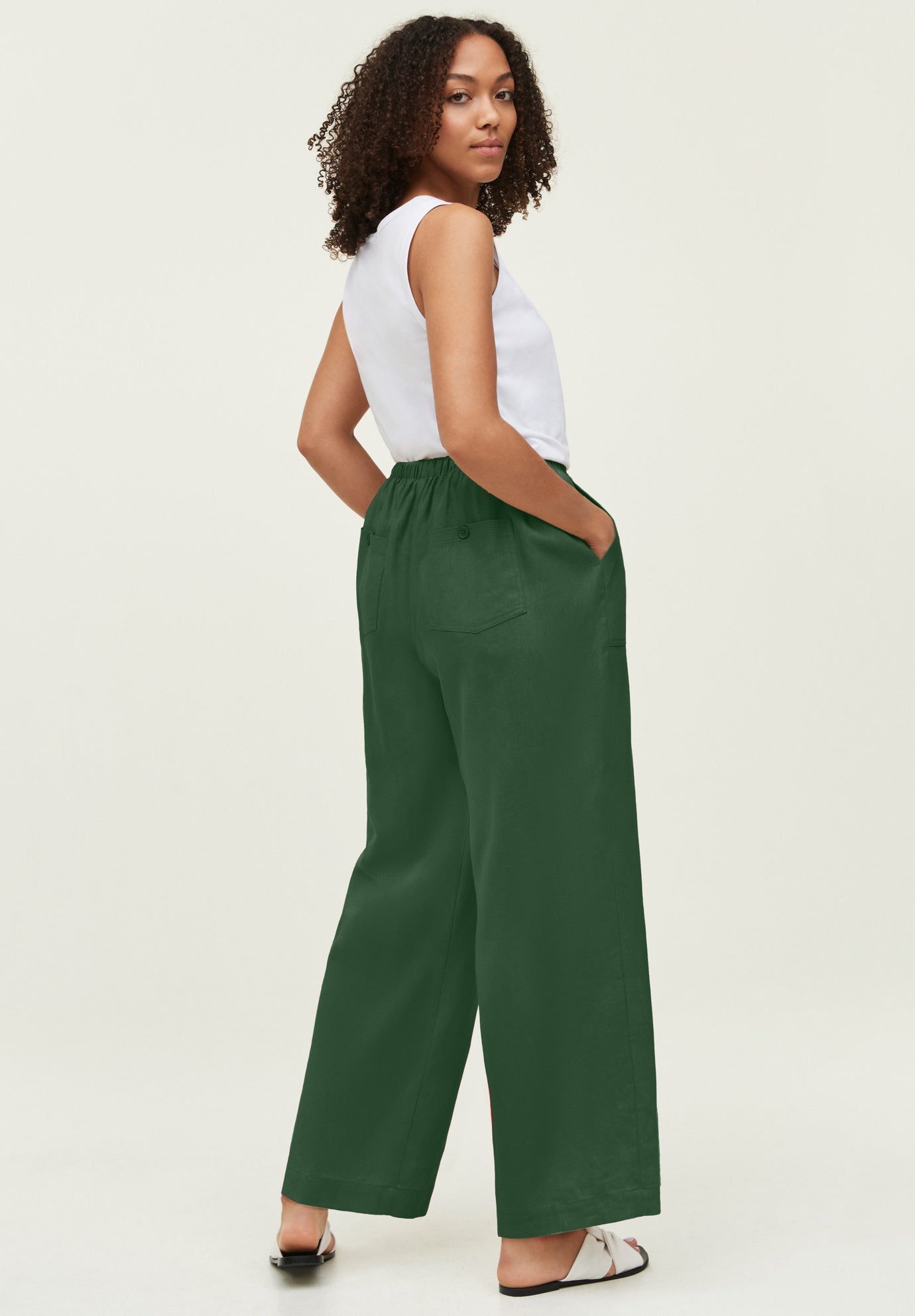 Linen-Blend Drawstring Elastic Waist Pants image number 1