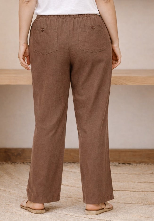 Linen-Blend Drawstring Elastic Waist Pants image number 1