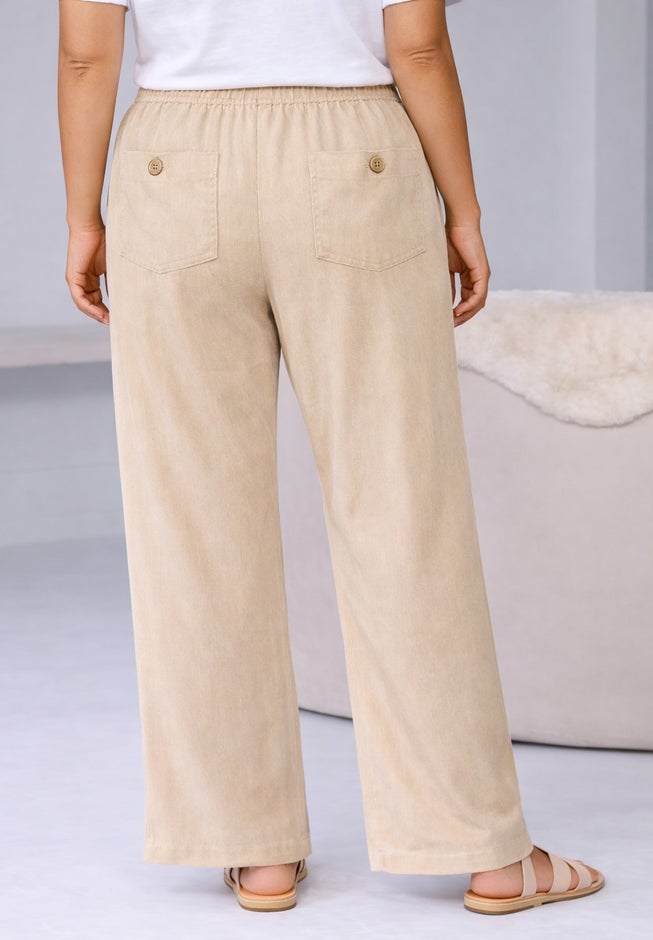 Linen-Blend Drawstring Elastic Waist Pants image number 1
