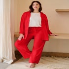 Linen-Blend Drawstring Elastic Waist Pants image number null