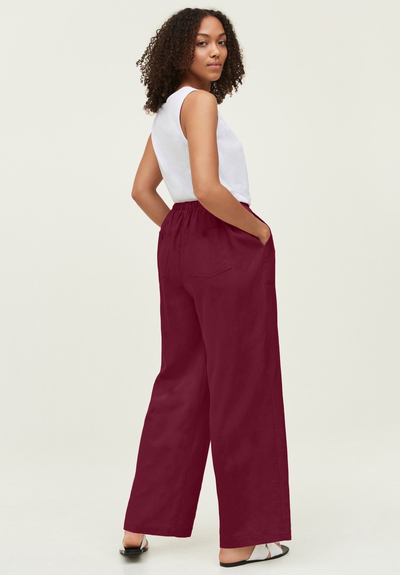 Linen-Blend Elastic Waist Drawstring Relaxed Pant image number 0