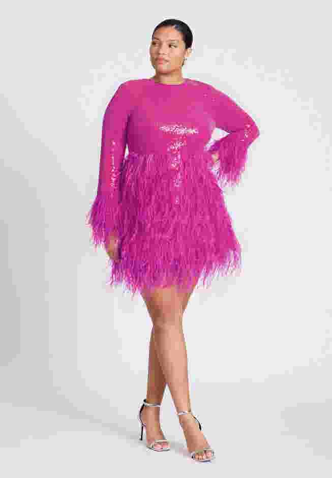 ELOQUII x kate spade new york Sequin And Feather Mini Dress image number 1