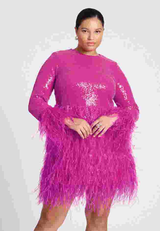 ELOQUII x kate spade new york Sequin And Feather Mini Dress image number 3