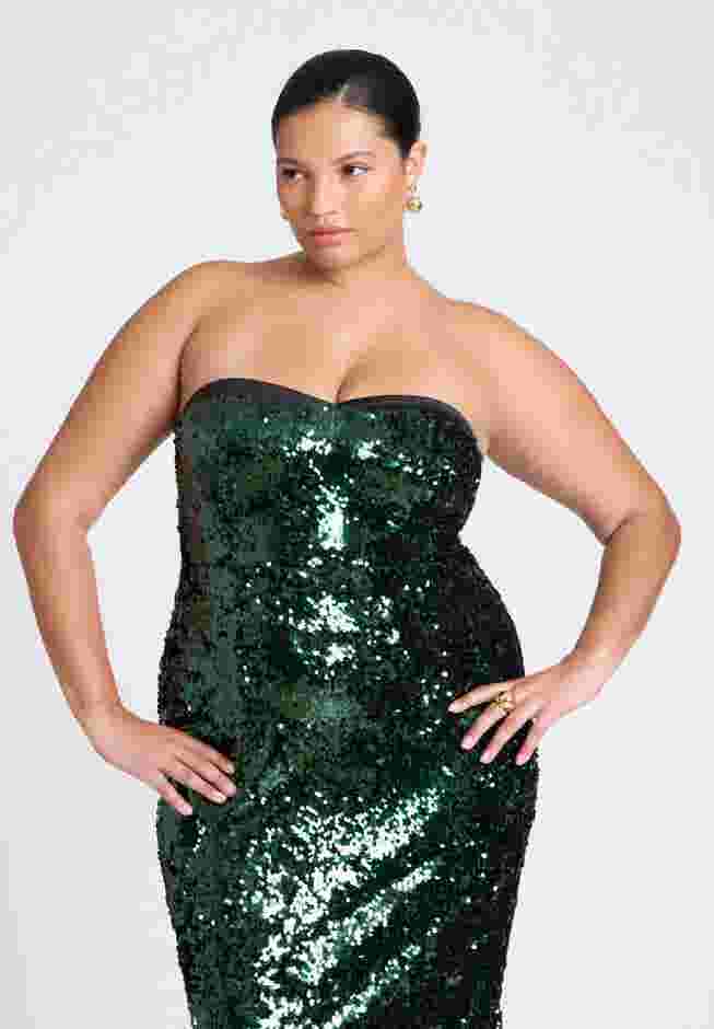ELOQUII x kate spade new york Sequin Column Dress With Bustier image number 4