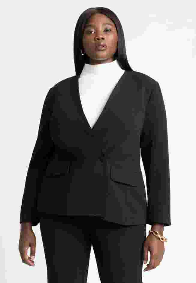 The 365 Semi Stretch Double Breast Collarless Blazer image number 0