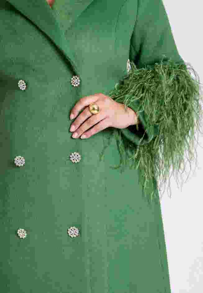 ELOQUII x kate spade new york Feather Sleeve Wool Coat image number 5