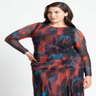 Printed Long Sleeve Mesh Dress With Slit image number null