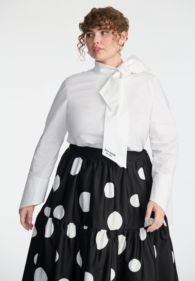 ELOQUII x kate spade new york Dramatic Bow Poplin Blouse image number null
