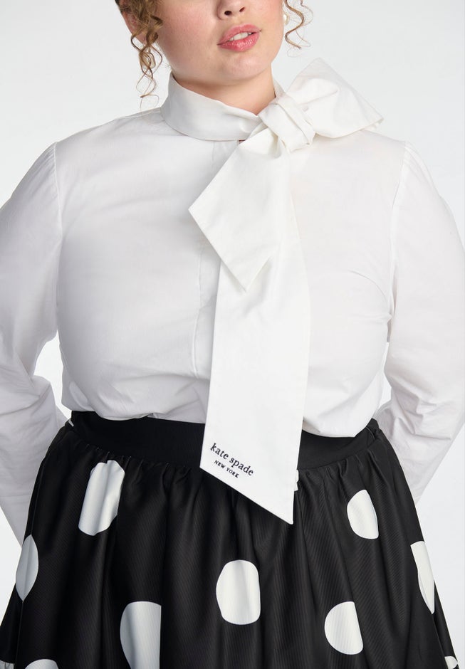 ELOQUII x kate spade new york Dramatic Bow Poplin Blouse image number null