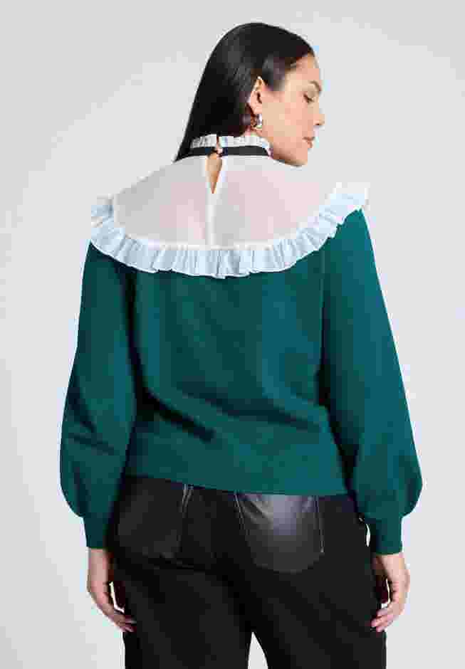 Sheer Yoke Sweater With Tie Neck image number 1