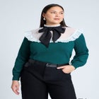 Sheer Yoke Sweater With Tie Neck image number null