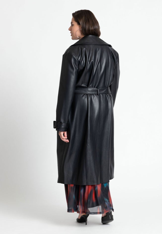 Faux Leather Trench Coat image number null