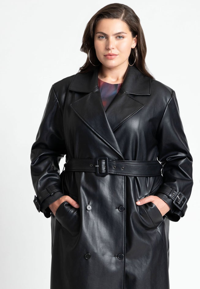 Faux Leather Trench Coat image number 3