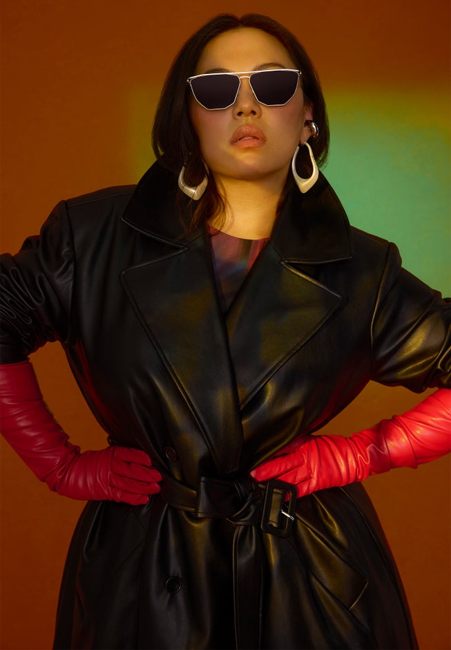 Faux Leather Trench Coat image number null