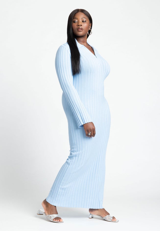 Zipper Sweater Dress With Collar image number null