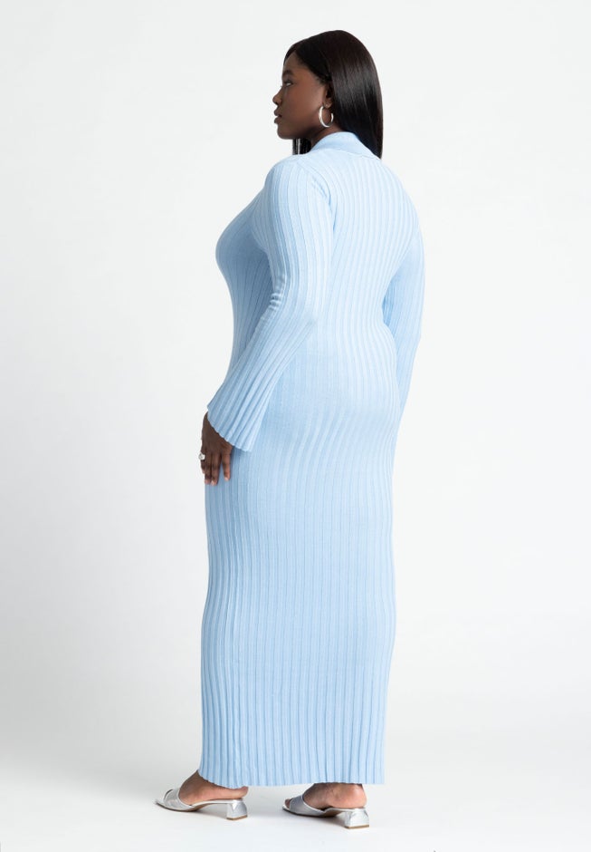 Zipper Sweater Dress With Collar image number null