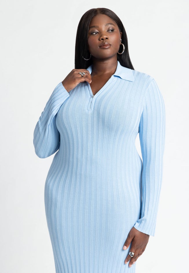 Zipper Sweater Dress With Collar image number null