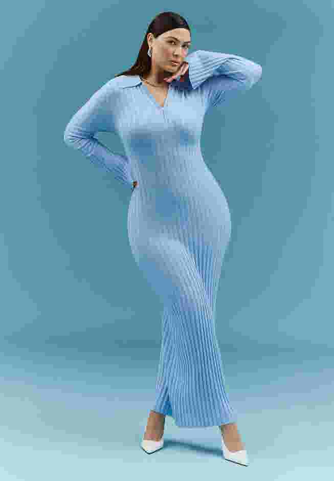 Zipper Sweater Dress With Collar image number 0