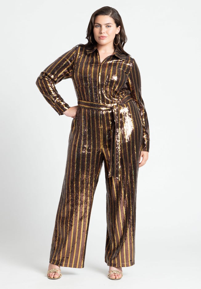 Stripe Sequin Jumpsuit image number null