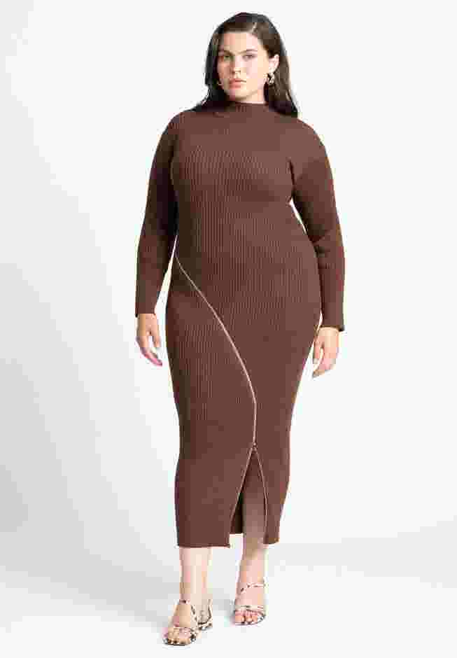 Turtle Neck Sweater Dress W Zipper Slit image number 1