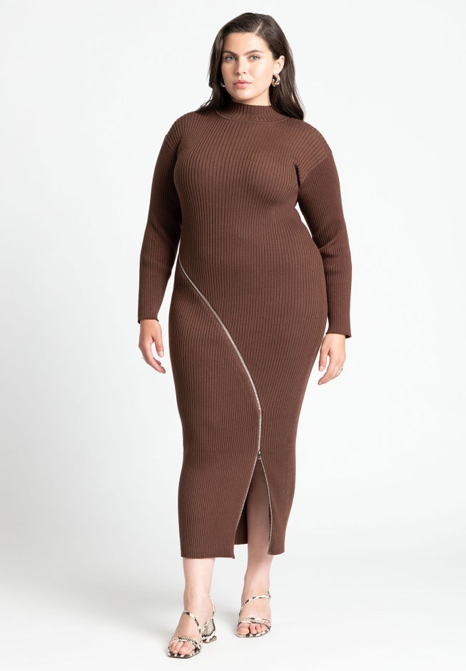 Turtle Neck Sweater Dress W Zipper Slit image number null
