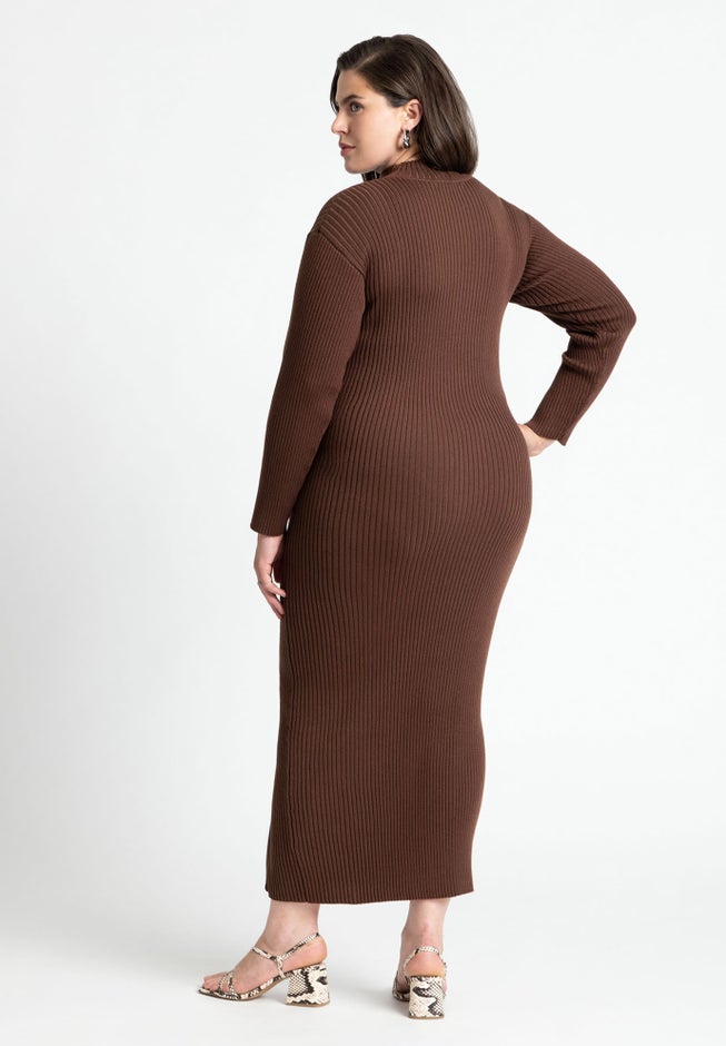 Turtle Neck Sweater Dress W Zipper Slit image number null