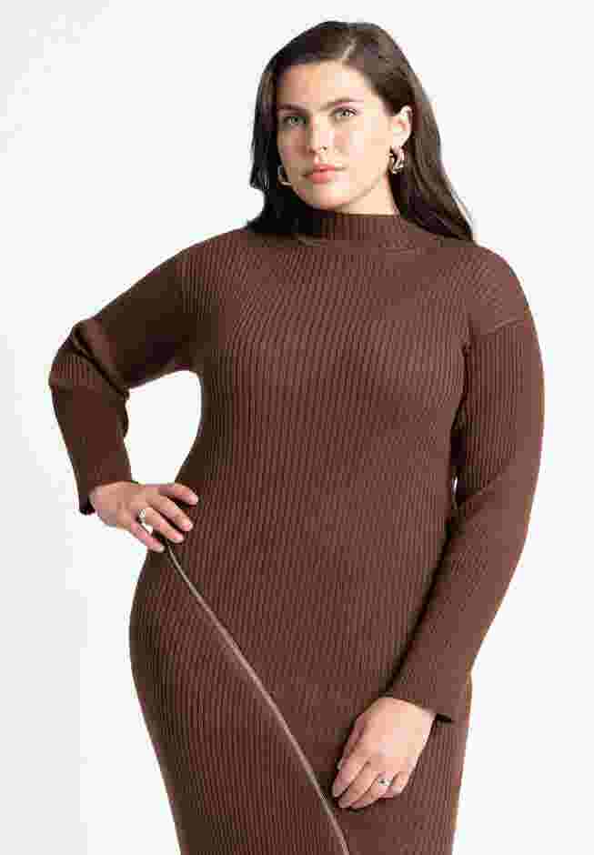 Turtle Neck Sweater Dress W Zipper Slit image number 3