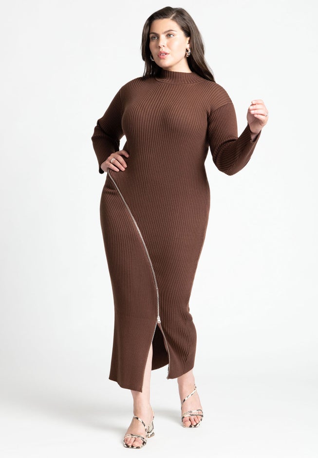 Turtle Neck Sweater Dress W Zipper Slit image number null