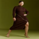 Turtle Neck Sweater Dress W Zipper Slit image number null