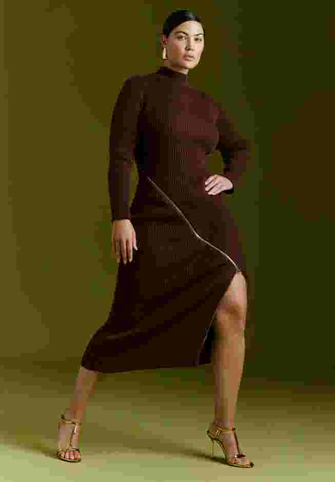 Turtle Neck Sweater Dress W Zipper Slit image number 0