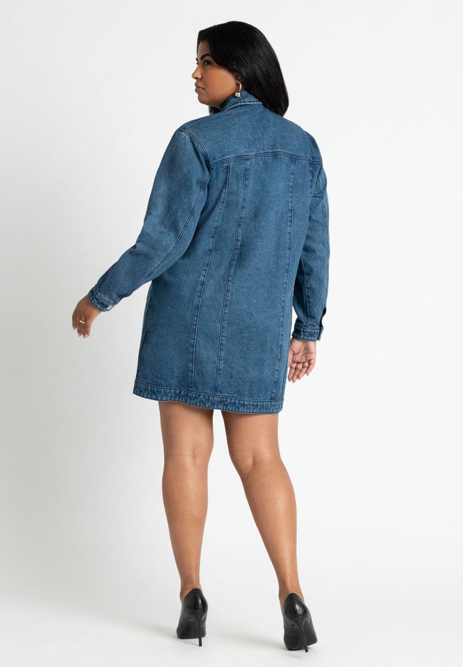 Denim Mini Shirt Dress image number null