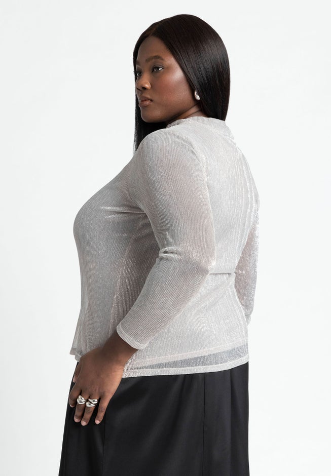 Shine Textured Turtleneck Top image number null