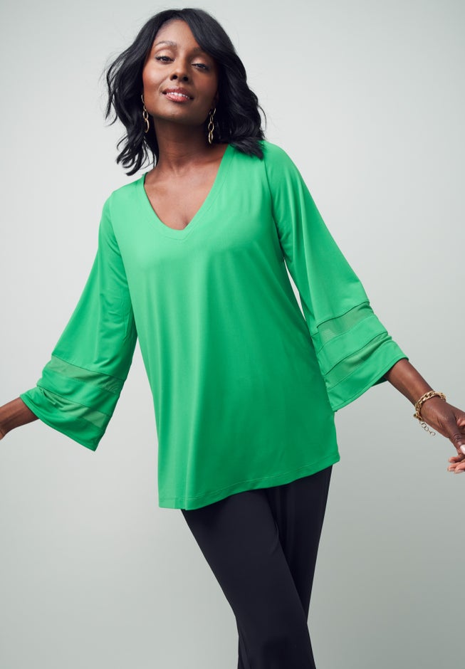 Stretch Knit Mesh Inset Sleeve Tunic image number 2