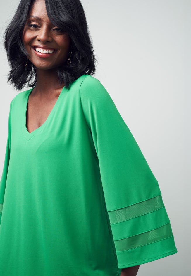 Stretch Knit Mesh Inset Sleeve Tunic image number 3