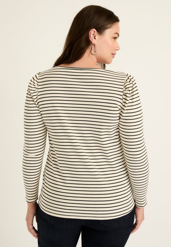 Mutton Sleeve Striped Top image number 1
