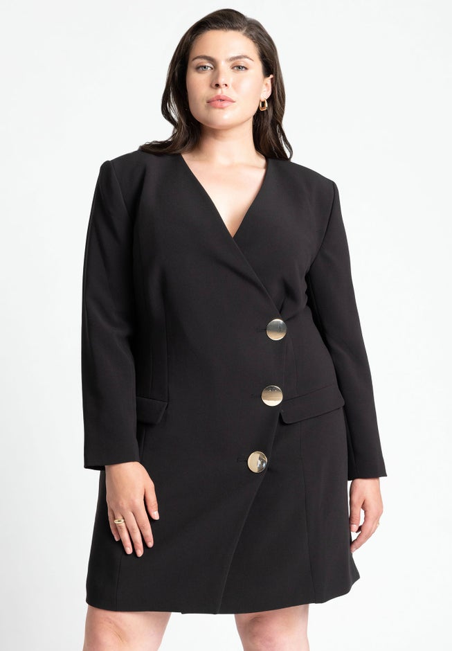 Strong Shoulder Mini Blazer With Gold Buttons image number 3