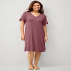 Stretch Knit V-neck Short Sleeve Lace Trim Sleep Shirt image number null