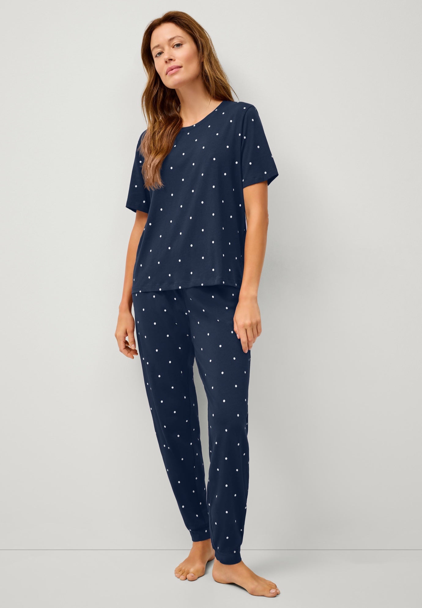 Cotton Spandex Vneck Short Sleeve Tee And Pull On Shorts Sleep Set image number 0