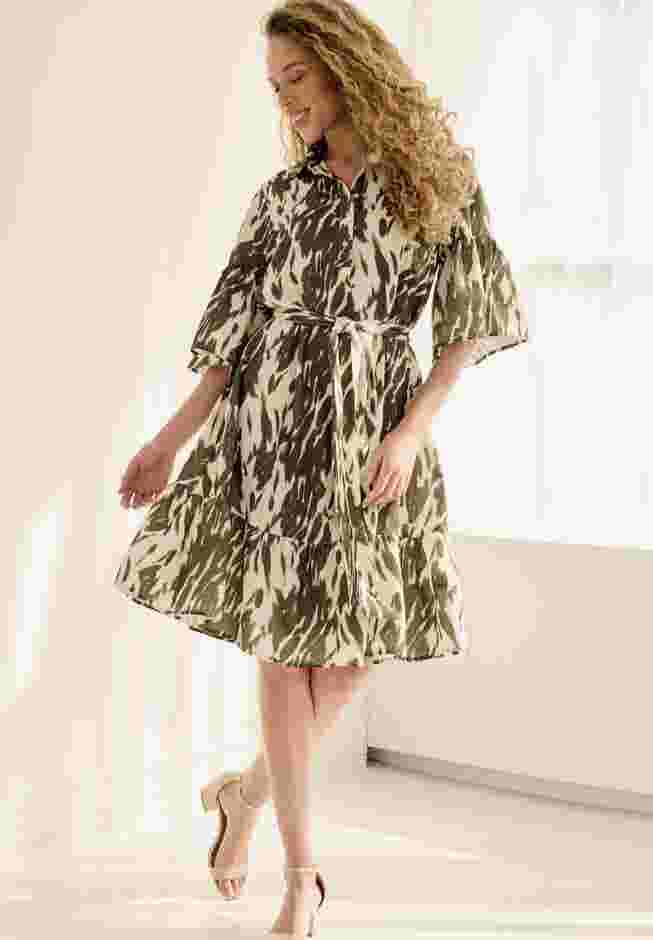Button Bodice Flounce Tie Waist Dress image number 0