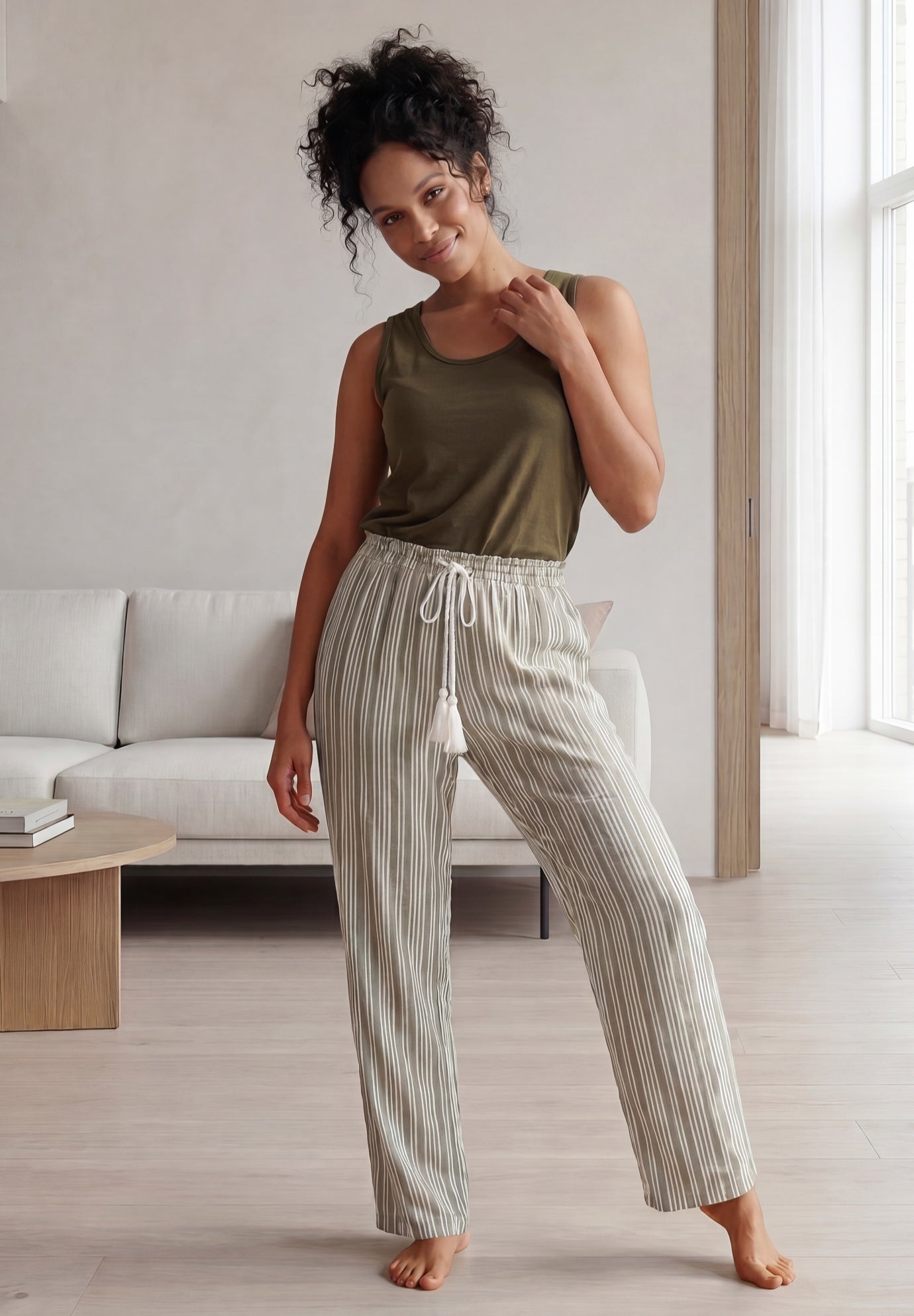 Wide-Leg Sleep Pant with Tassel Drawstring image number 3