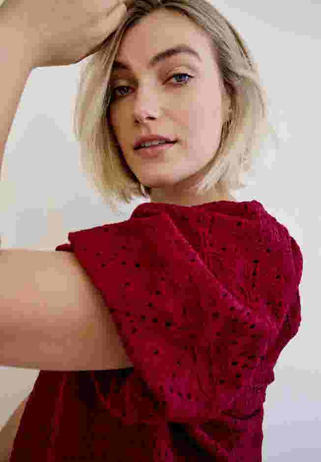 Short Puff Sleeve Lace Tee image number 3