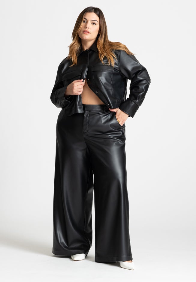 Cropped Faux Leather Jacket image number null