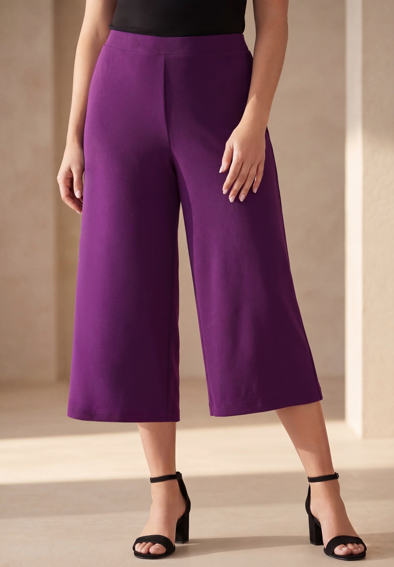 Everyday Stretch Knit Wide Leg Crop Pant image number 0